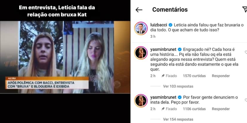 Yasmin Brunet vai até publicação de Luiz Bacci e pede ajuda (Reprodução: Instagram) Yasmin Brunet vai até publicação de Luiz Bacci e pede ajuda (Reprodução: Instagram)