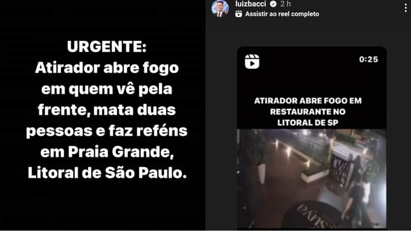 Nas redes sociais, Bacci informa o público sobre crime no litoral paulista Nas redes sociais, Bacci informa o público sobre crime no litoral paulista