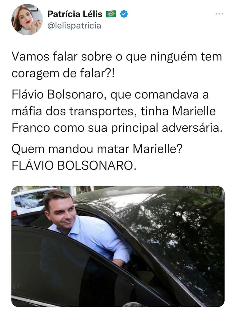Ex de Eduardo Bolsonaro acusa Flávio Bolsonaro de mandar matar Marielle - Foto: Reprodução Ex de Eduardo Bolsonaro acusa Flávio Bolsonaro de mandar matar Marielle - Foto: Reprodução