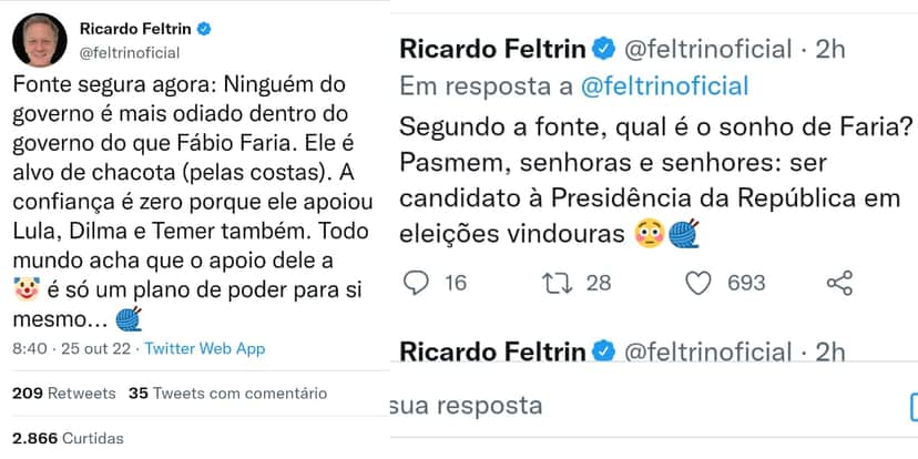Ricardo Feltrin expõe plano de Fábio Faria (Reprodução: Twitter) Ricardo Feltrin expõe plano de Fábio Faria (Reprodução: Twitter)