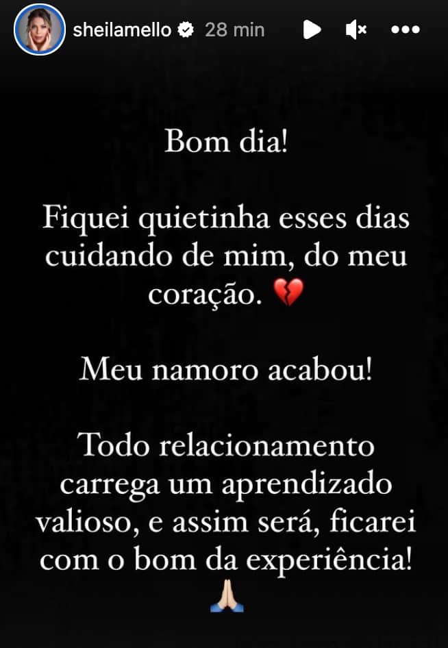 Postagem de Sheila Mello nas redes sociais (Foto Reprodução/Instagram) Postagem de Sheila Mello nas redes sociais (Foto Reprodução/Instagram)