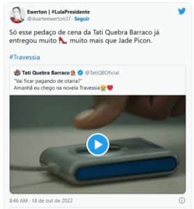 Participação de Tati Quebra Barraco em Travessia causou alvoroço na web (Foto: Reprodução / Twitter) Participação de Tati Quebra Barraco em Travessia causou alvoroço na web (Foto: Reprodução / Twitter)