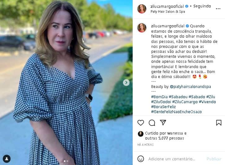 Zilu Godói deixou recado após suposta alfinetada (Foto: Reprodução/ Instagram) Zilu Godói deixou recado após suposta alfinetada (Foto: Reprodução/ Instagram)