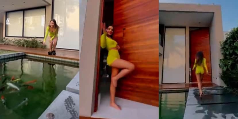 Jade Picon mostrando a porta gigantesca da sua mansão e seus peixes que ficam na entrada da propriedade (Foto Reprodução) Jade Picon mostrando a porta gigantesca da sua mansão e seus peixes que ficam na entrada da propriedade (Foto Reprodução)