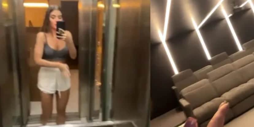 Jade Picon mostrando o elevador da sua propriedade e a sala de cinema (Foto Reprodução/Internet) Jade Picon mostrando o elevador da sua propriedade e a sala de cinema (Foto Reprodução/Internet)