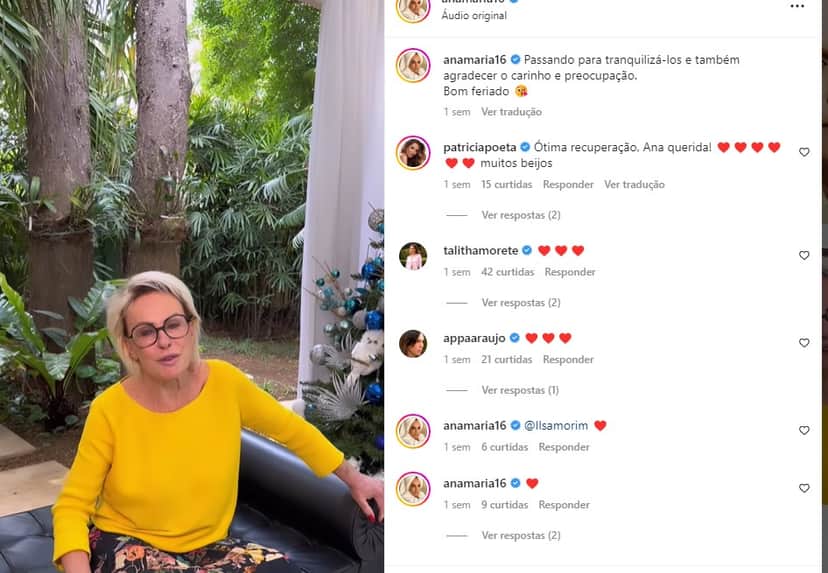 Ana Maria Braga esclareceu o seu estado de saúde e prometeu voltar ao ar em breve Ana Maria Braga esclareceu o seu estado de saúde e prometeu voltar ao ar em breve