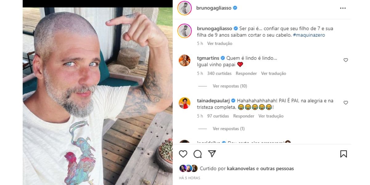 Bruno Gagliasso coloca máquina nas mãos dos filhos e fica careca Bruno Gagliasso coloca máquina nas mãos dos filhos e fica careca