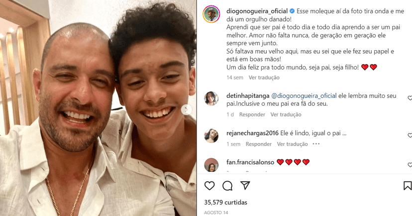 Publicação de Diogo Nogueira com seu filho nas redes sociais (Foto Reprodução/Instagram) Publicação de Diogo Nogueira com seu filho nas redes sociais (Foto Reprodução/Instagram)