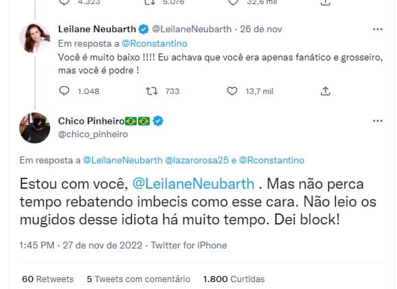Chico Pinheiro saiu em defesa de Leilane Neubarth no Twitter Chico Pinheiro saiu em defesa de Leilane Neubarth no Twitter