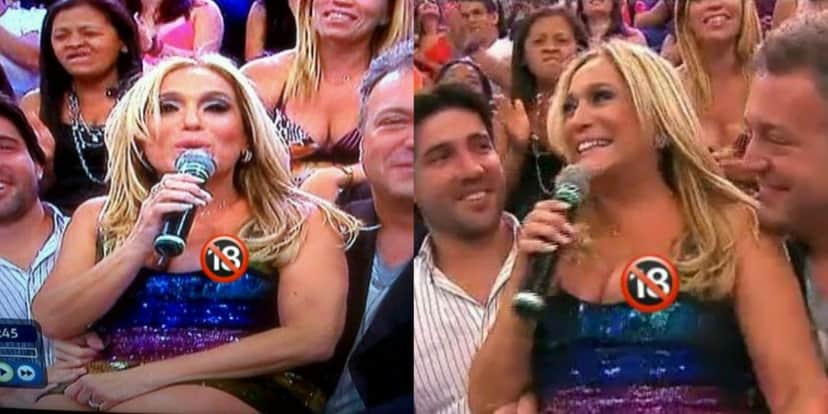 Susana Vieira ficou com seio à mostra no "Domingão do Faustão" (Foto: Reprodução/TV Globo) Susana Vieira ficou com seio à mostra no "Domingão do Faustão" (Foto: Reprodução/TV Globo)