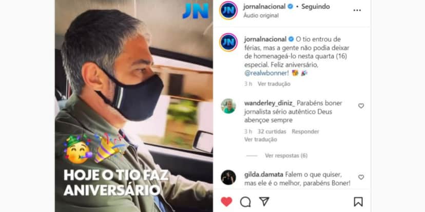 Perfil do "Jornal Nacional" prestou homenagem a William Bonner (Foto: Reprodução/Instagram) Perfil do "Jornal Nacional" prestou homenagem a William Bonner (Foto: Reprodução/Instagram)
