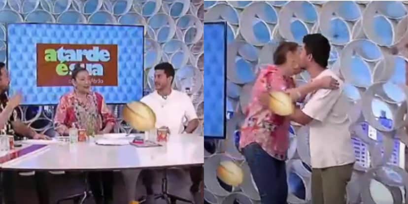 Arthur Aguiar recebeu "chuva" de pães ao lado de Sonia Abrão (Foto: Reprodução/RedeTV!) Arthur Aguiar recebeu "chuva" de pães ao lado de Sonia Abrão (Foto: Reprodução/RedeTV!)