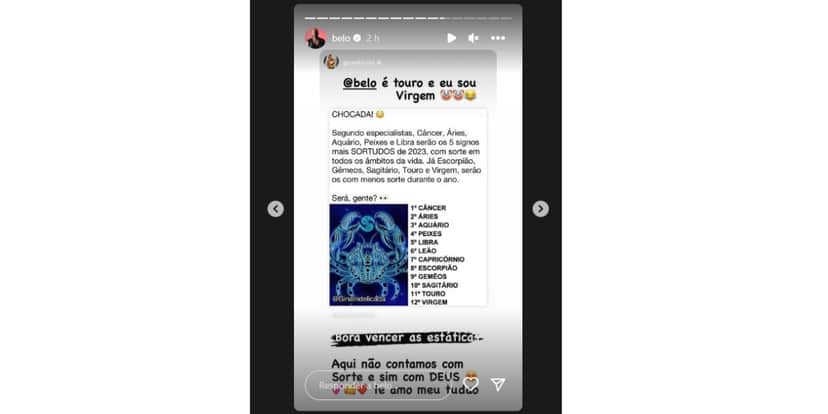Gracyanne Barbosa publica imagem sobre astrologia e Belo comenta Gracyanne Barbosa publica imagem sobre astrologia e Belo comenta