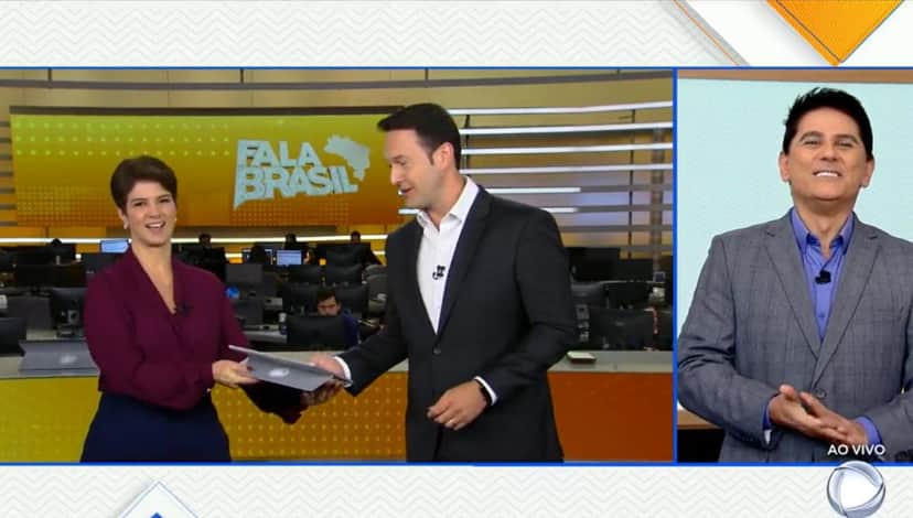 Mariana Godoy, Edu Ribeiro e César Filho durante o link do Fala Brasil com o Hoje Em Dia Mariana Godoy, Edu Ribeiro e César Filho durante o link do Fala Brasil com o Hoje Em Dia