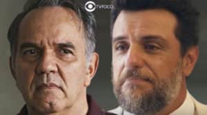 Travessia - Guerra (Humberto Martins) fica cara a cara com Moretti (Rodrigo Lombardi) e parte para a porrada no rival (Foto: Reprodução / Globo / Montagem TV Foco) Travessia - Guerra (Humberto Martins) fica cara a cara com Moretti (Rodrigo Lombardi) e parte para a porrada no rival (Foto: Reprodução / Globo / Montagem TV Foco)