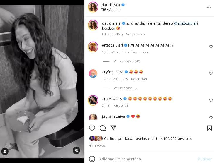 Claudia Raia surgiu no vaso sanitário e compartilhou a reação de Enzo Celulari (Foto: Reprodução/ Instagram) Claudia Raia surgiu no vaso sanitário e compartilhou a reação de Enzo Celulari (Foto: Reprodução/ Instagram)