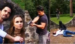 Luto em Cuidado com o Anjo - Amador desmascara Ana Júlia, mata Vicente e foge (Foto: Reprodução / Las Estrellas / Montagem TV Foco) Luto em Cuidado com o Anjo - Amador desmascara Ana Júlia, mata Vicente e foge (Foto: Reprodução / Las Estrellas / Montagem TV Foco)
