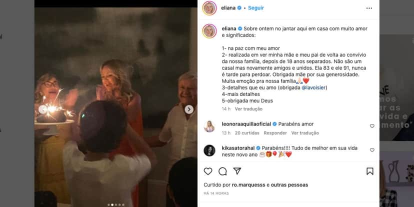 Eliana fala sobre encontro entre pais (Reprodução) Eliana fala sobre encontro entre pais (Reprodução)