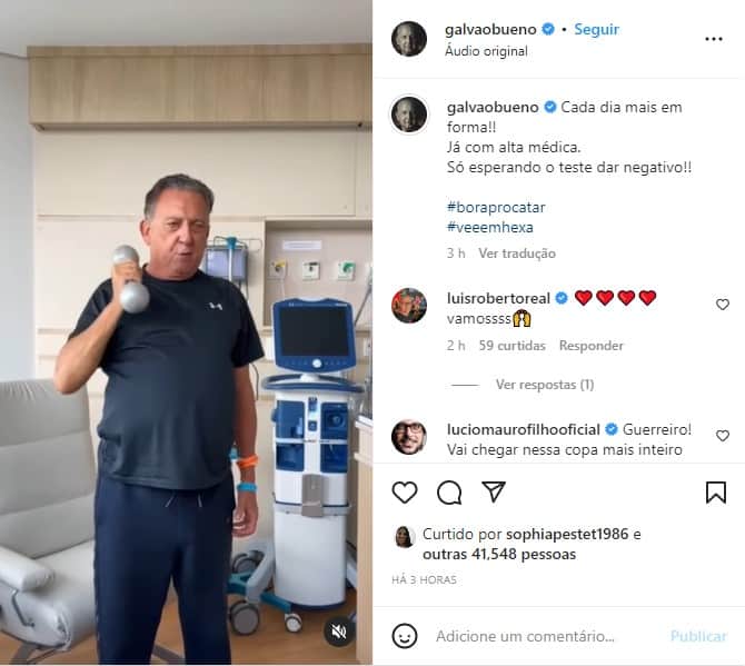 Galvão Bueno recebe alta antes da Copa do Mundo - Foto: Reprodução Galvão Bueno recebe alta antes da Copa do Mundo - Foto: Reprodução