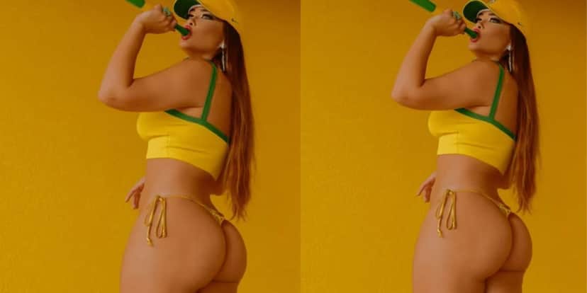 A modelo surgiu muito sexy com os itens do Brasil para torcer pelo hexa (Foto: Divulgação/Cauê Garcia) A modelo surgiu muito sexy com os itens do Brasil para torcer pelo hexa (Foto: Divulgação/Cauê Garcia)