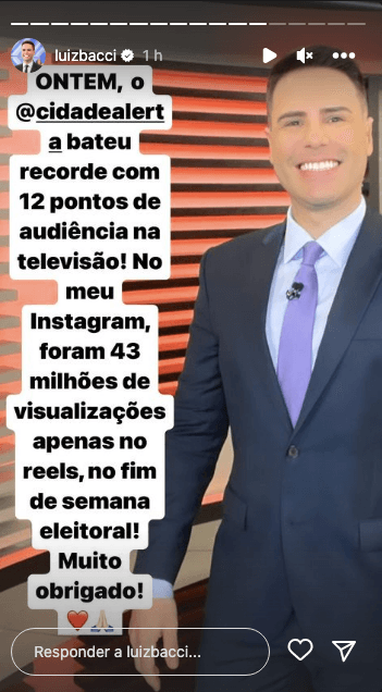 Luiz Bacci agradece público (Reprodução) Luiz Bacci agradece público (Reprodução)