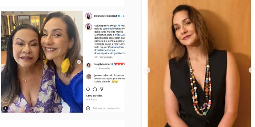 De acordo com Patrícia Kogut, Ruth deu colar de Marília Mendonça para apresentadora do É De Casa (Reprodução) De acordo com Patrícia Kogut, Ruth deu colar de Marília Mendonça para apresentadora do É De Casa (Reprodução)