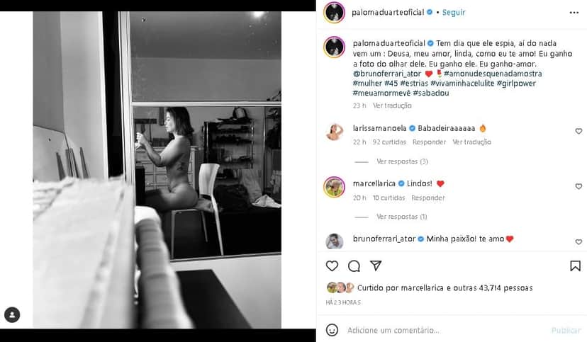 Paloma Duarte posou completamente nua para o marido, Bruno Ferrari (Foto: Reprodução/ Instagram) Paloma Duarte posou completamente nua para o marido, Bruno Ferrari (Foto: Reprodução/ Instagram)