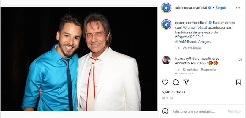 Roberto Carlos e Júnior Lima - Foto: Reprodução Roberto Carlos e Júnior Lima - Foto: Reprodução