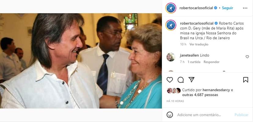 Roberto Carlos divulga foto com mãe do seu grande amor, que já morreu - Foto: Reprodução Roberto Carlos divulga foto com mãe do seu grande amor, que já morreu - Foto: Reprodução
