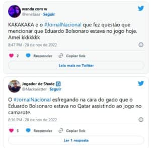 Internautas criticaram Eduardo Bolsonaro (PL-SP) no estádio no Catar no jogo do Brasil contra a Suíça nesta segunda (28) (Foto: Reprodução / Twitter) Internautas criticaram Eduardo Bolsonaro (PL-SP) no estádio no Catar no jogo do Brasil contra a Suíça nesta segunda (28) (Foto: Reprodução / Twitter)