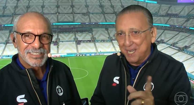 Júnior e Galvão Bueno entraram no Jornal Nacional para falar sobre o desempenho da seleção- Foto: Reprodução/Globo Júnior e Galvão Bueno entraram no Jornal Nacional para falar sobre o desempenho da seleção- Foto: Reprodução/Globo