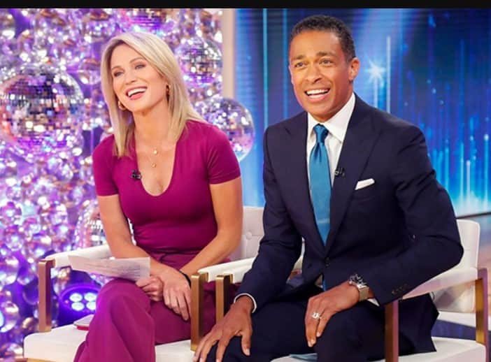 Amy Robach e Tj Holmes eram colegas no Good Morning America Amy Robach e Tj Holmes eram colegas no Good Morning America