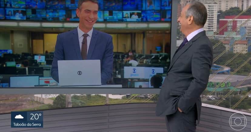 César Tralli caiu na gargalhada com Burnier- Foto: Reprodução/Globo César Tralli caiu na gargalhada com Burnier- Foto: Reprodução/Globo