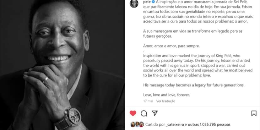 Publicação do perfil de Pelé nas redes sociais (Foto: Reprodução/Instagram) Publicação do perfil de Pelé nas redes sociais (Foto: Reprodução/Instagram)