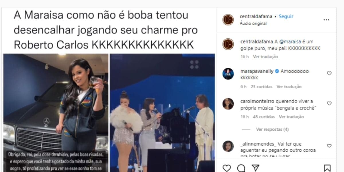 Roberto Carlos fica sem jeito após Maraisa fazer pergunta pessoal e difícil a cantor: "Você não tá, né?" Roberto Carlos fica sem jeito após Maraisa fazer pergunta pessoal e difícil a cantor: "Você não tá, né?"