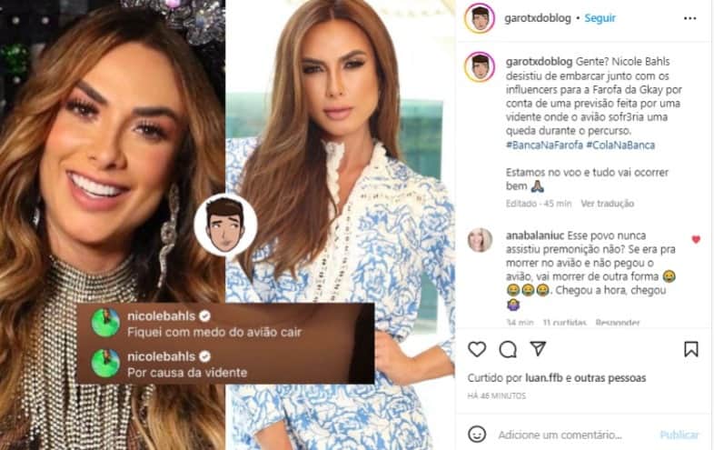 A modelo e ex-Panicat Nicole Bahls desistiu de viajar em avião fretado por Gkay para Fortaleza devido a previsão de vidente (Foto: Reprodução/Instagram) A modelo e ex-Panicat Nicole Bahls desistiu de viajar em avião fretado por Gkay para Fortaleza devido a previsão de vidente (Foto: Reprodução/Instagram)