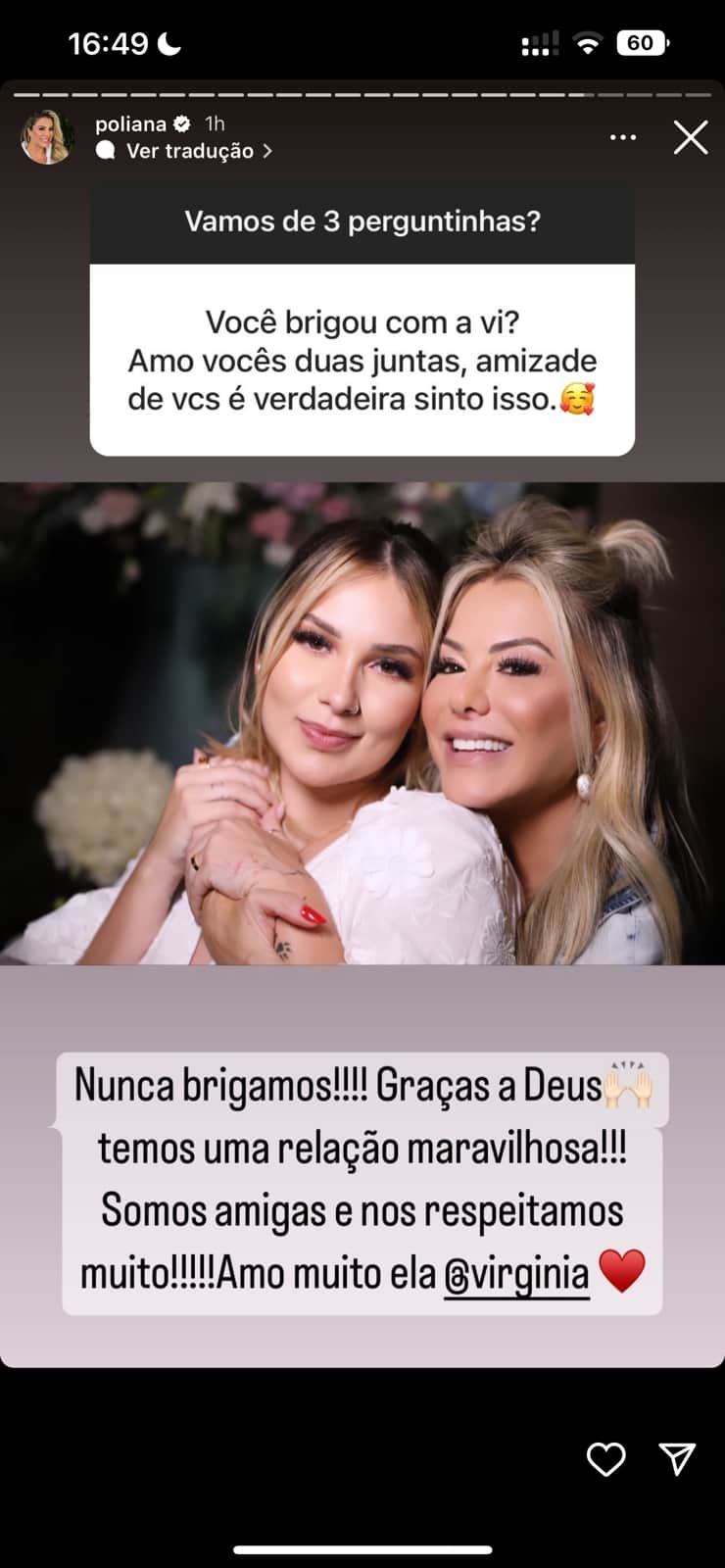 Poliana Rocha falo sobre relação com Virgínia (Reprodução) Poliana Rocha falo sobre relação com Virgínia (Reprodução)