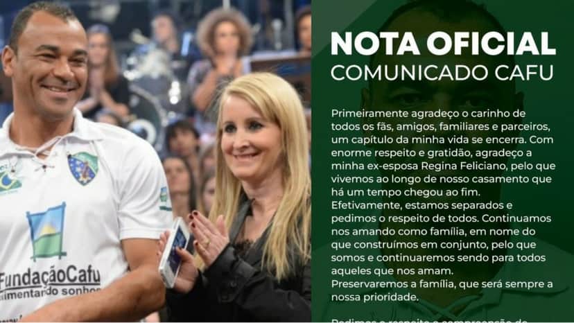 O ex craque e Regina, sua ex esposa no Altas Horas/ Nota oficial do divórcio (Foto: Reprodução Globo/ Instagram) O ex craque e Regina, sua ex esposa no Altas Horas/ Nota oficial do divórcio (Foto: Reprodução Globo/ Instagram)