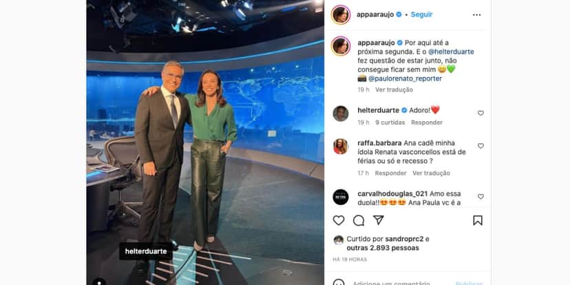 Ana Paula Araújo ao lado de Helter Duarte no estúdio do Jornal Nacional (Reprodução) Ana Paula Araújo ao lado de Helter Duarte no estúdio do Jornal Nacional (Reprodução)