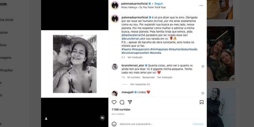 De acordo com Paloma Duarte, ela ainda é tarada em Bruno Ferrari (Reprodução) De acordo com Paloma Duarte, ela ainda é tarada em Bruno Ferrari (Reprodução)