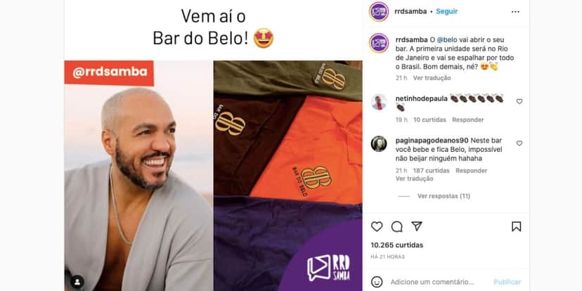 De acordo com o "RRD Samba", Belo irá abrir o seu bar. De acordo com o "RRD Samba", Belo irá abrir o seu bar.