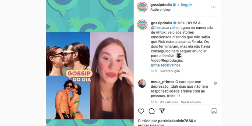 De acordo com Thaisa Carvalho, Fiuk não é mais seu namorado (Reprodução) De acordo com Thaisa Carvalho, Fiuk não é mais seu namorado (Reprodução)