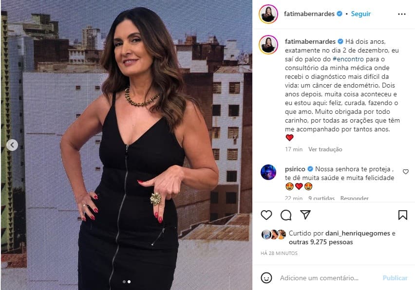 Fátima Bernardes fala sobre câncer que enfrentou após 2 anos - Foto: Reprodução Fátima Bernardes fala sobre câncer que enfrentou após 2 anos - Foto: Reprodução