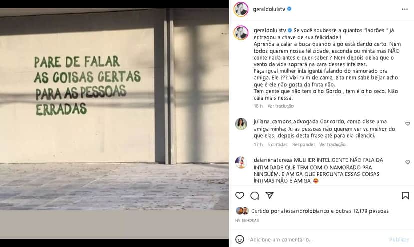 Geraldo Luís surpreendeu ao fazer um sincero desabafo (Foto: Reprodução/ Instagram) Geraldo Luís surpreendeu ao fazer um sincero desabafo (Foto: Reprodução/ Instagram)