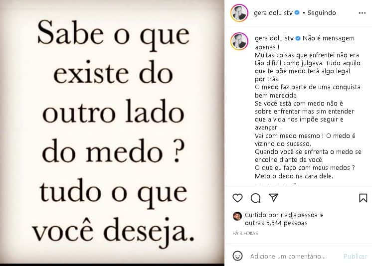 Geraldo Luís fez desabafo que poucos esperavam (Foto: Reprodução/ Instagram) Geraldo Luís fez desabafo que poucos esperavam (Foto: Reprodução/ Instagram)