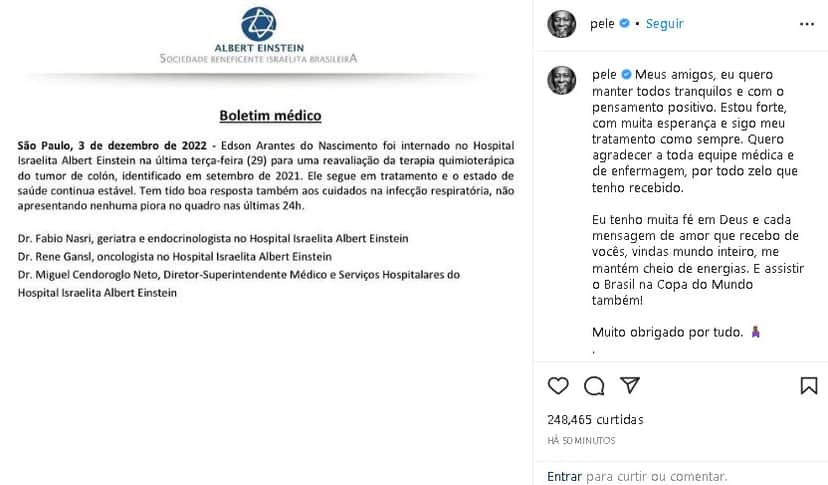 Pelé se pronunciou após internação Pelé se pronunciou após internação