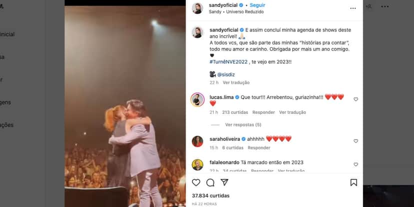 Sandy abraça Xororó e fala sobre último show (Reprodução) Sandy abraça Xororó e fala sobre último show (Reprodução)