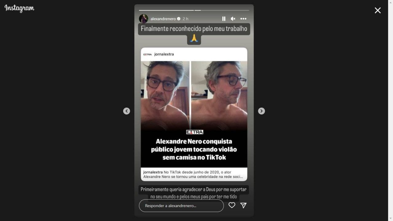 Alexandre Nero surgiu sem camisa e ironizou situação (Foto: Reprodução/ Instagram) Alexandre Nero surgiu sem camisa e ironizou situação (Foto: Reprodução/ Instagram)