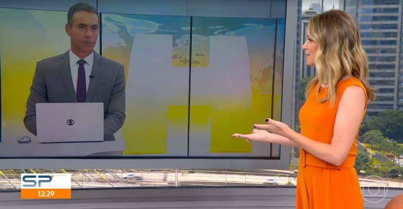 César Tralli durante a sua entrada ao vivo no SP1 com Natália Ariede- Foto: Reprodução César Tralli durante a sua entrada ao vivo no SP1 com Natália Ariede- Foto: Reprodução