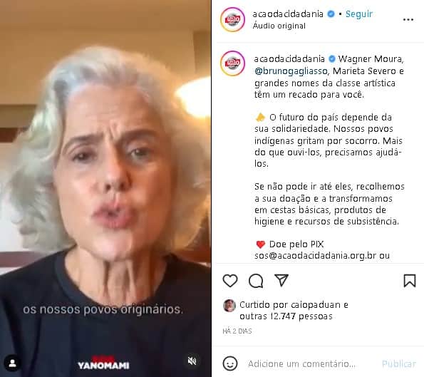 Marieta Severo surgiu ao lado de outros artistas pedindo ajuda (Foto: Reprodução/ Instagram) Marieta Severo surgiu ao lado de outros artistas pedindo ajuda (Foto: Reprodução/ Instagram)